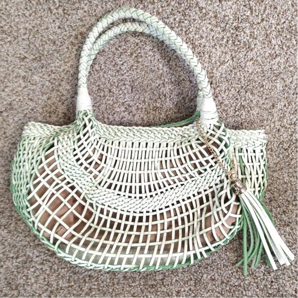 Sondra Roberts Woven Hobo green and white boho fairy hippie - Picture 1 of 14